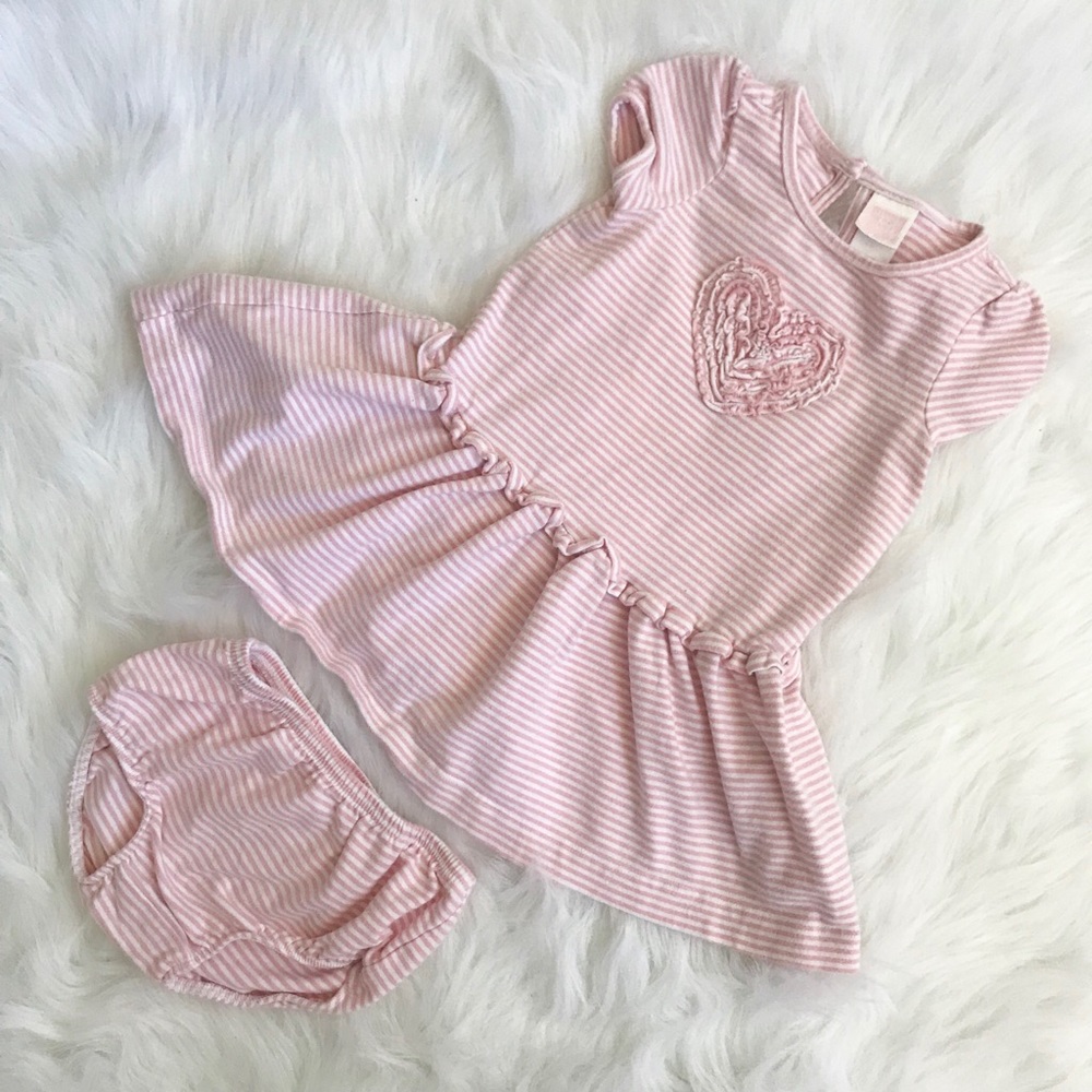 Janie & Jack Striped Heart Dress Set Bloomer 6-12M